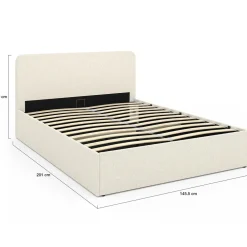 IDMarket Lit coffre double avec tête de lit et sommier 140x190 cm tissu bouclette* Meubles Blancs|Collection Moderne