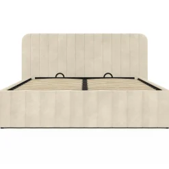 IDMarket Lit coffre double avec tête de lit en velours beige 160x200 cm* Lits Avec Sommier|Chambre Complète Adulte