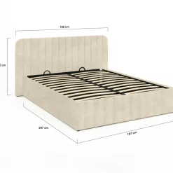 IDMarket Lit coffre double avec tête de lit en velours beige 160x200 cm* Lits Avec Sommier|Chambre Complète Adulte