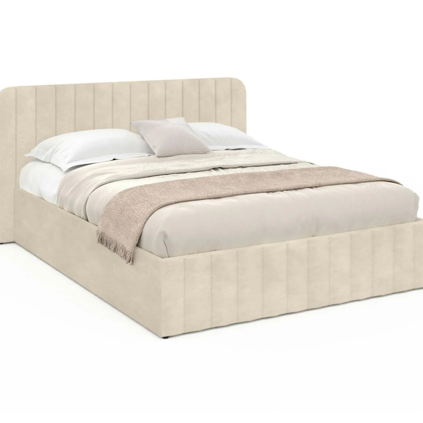 IDMarket Lit coffre double avec tête de lit en velours beige 160x200 cm* Lits Avec Sommier|Chambre Complète Adulte