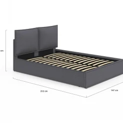 IDMarket Lit coffre double gris 140 x 190* Collection Design|Collection Contemporaine