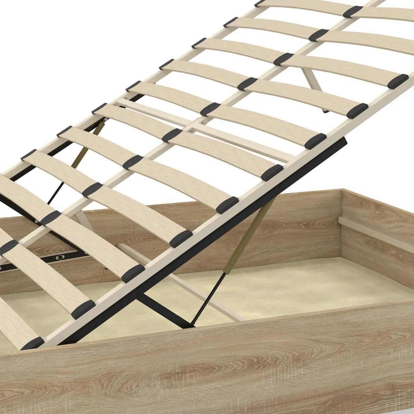 IDMarket Lit coffre double SANDSIDE avec sommier 140 x 190 cm hêtre* Lits Avec Sommier|Chambre Complète Adulte