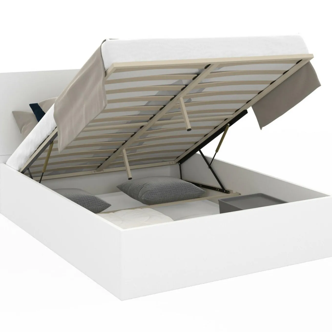 IDMarket Lit coffre double 140x190 cm coloris blanc* Lits Avec Sommier