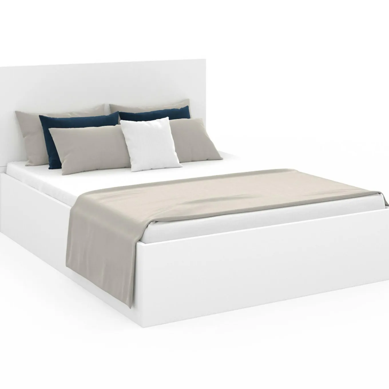 IDMarket Lit coffre double 140x190 cm coloris blanc* Lits Avec Sommier