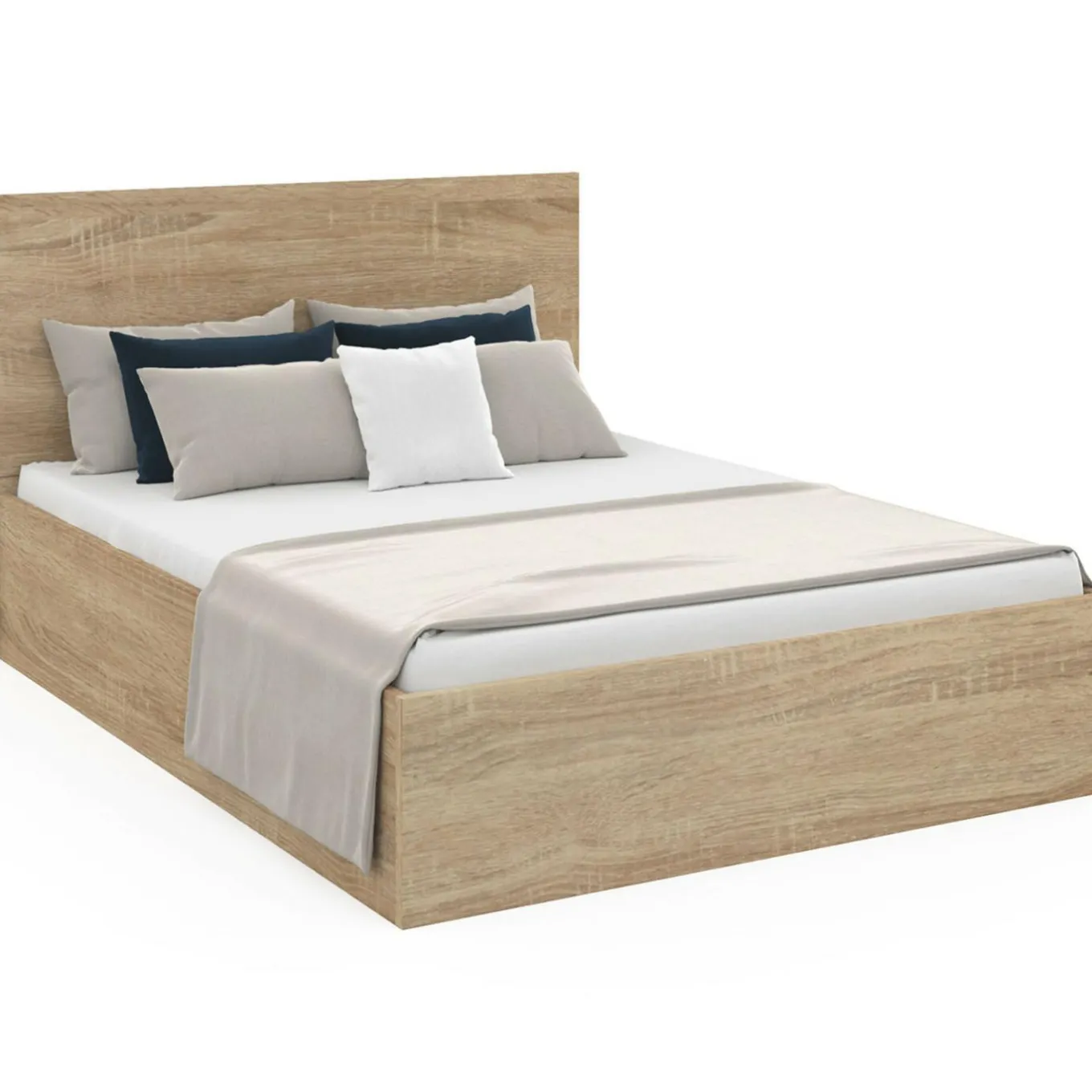 IDMarket Lit coffre double 140x190 cm coloris bois* Collection Contemporaine|Chambre Complète Adulte