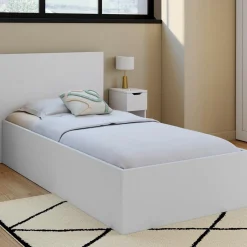 IDMarket Lit coffre simple avec tête de lit et sommier 90 x 190 cm blanc* Lits Avec Sommier|Chambre Complète Adulte