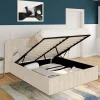 IDMarket Lit coffre velours beige 140x190 avec sommier et tête de lit* Collection Contemporaine|Lits Avec Sommier