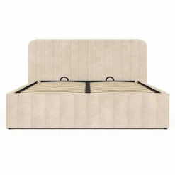 IDMarket Lit coffre velours beige 140x190 avec sommier et tête de lit* Collection Contemporaine|Lits Avec Sommier