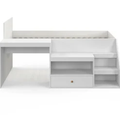 IDMarket Lit combiné 90x190 cm avec bureau et rangements bois blanc* Meubles Blancs|Lits Avec Sommier