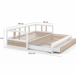 IDMarket Lit convertible 180 x 190 cm blanc et hêtre* Meubles Tiroirs|Lits Avec Sommier