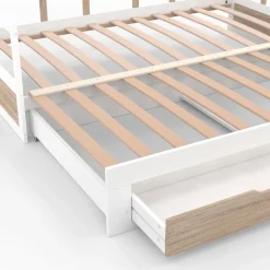 IDMarket Lit convertible 180 x 190 cm blanc et hêtre* Meubles Tiroirs|Lits Avec Sommier