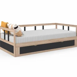 IDMarket Lit convertible 180 x 190 cm noir et hêtre* Meubles Tiroirs|Lits Avec Sommier