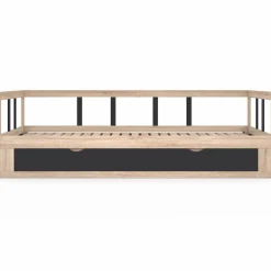 IDMarket Lit convertible 180 x 190 cm noir et hêtre* Meubles Tiroirs|Lits Avec Sommier