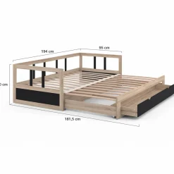 IDMarket Lit convertible 180 x 190 cm noir et hêtre* Meubles Tiroirs|Lits Avec Sommier