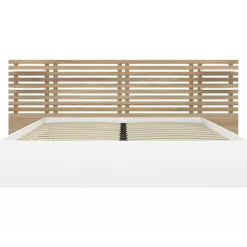 IDMarket Lit deux places 160 x 200 cm effet hêtre et blanc* Meubles En Bois|Lits Avec Sommier