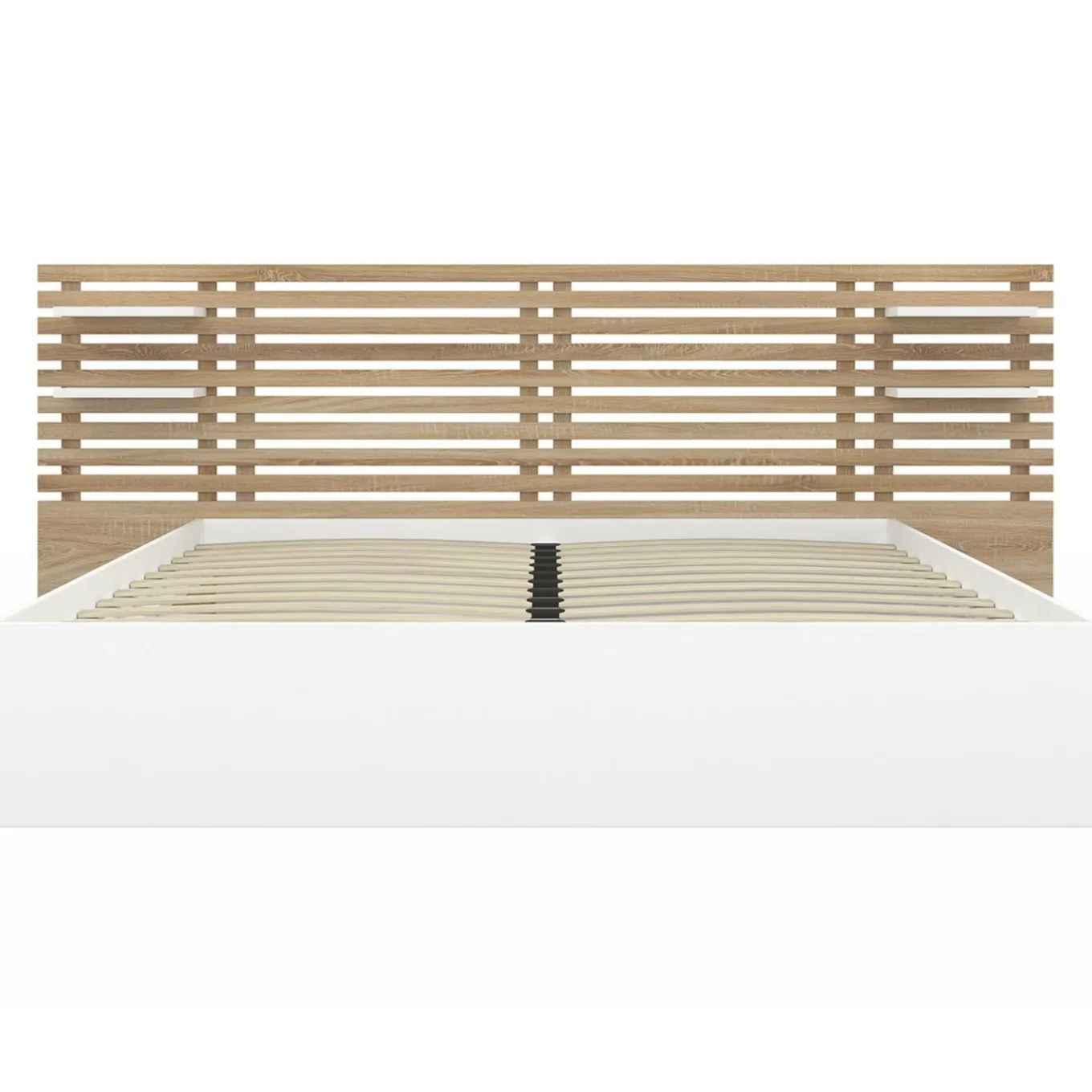 IDMarket Lit deux places 160 x 200 cm effet hêtre et blanc* Meubles En Bois|Lits Avec Sommier