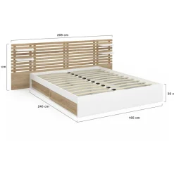 IDMarket Lit deux places 160 x 200 cm effet hêtre et blanc* Meubles En Bois|Lits Avec Sommier