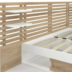 IDMarket Lit deux places 160 x 200 cm effet hêtre et blanc* Meubles En Bois|Lits Avec Sommier