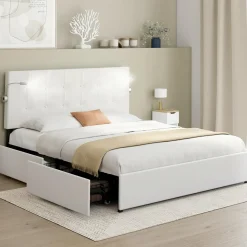 IDMarket Lit double 140 x 190 avec liseuses* Meubles Blancs|Collection Moderne