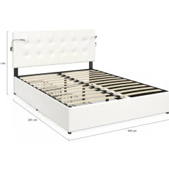 IDMarket Lit double 140 x 190 avec liseuses* Meubles Blancs|Collection Moderne