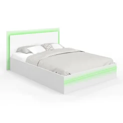 IDMarket Lit double 140 x 190 cm avec sommier et LED intégrées blanc* Meubles Blancs|Meubles En Bois