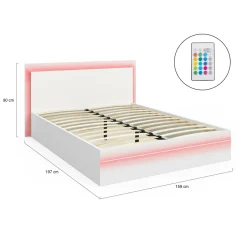 IDMarket Lit double 140 x 190 cm avec sommier et LED intégrées blanc* Meubles Blancs|Meubles En Bois