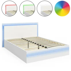IDMarket Lit double 140 x 190 cm avec sommier et LED intégrées blanc* Meubles Blancs|Meubles En Bois