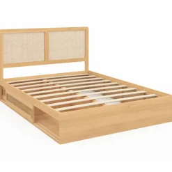 IDMarket Lit double avec rangements et tête de lit cannage* Collection Cannage|Lits Avec Sommier