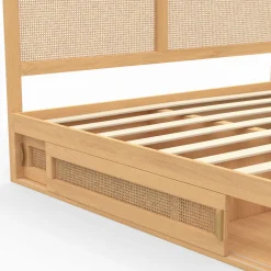 IDMarket Lit double avec rangements et tête de lit cannage* Collection Cannage|Lits Avec Sommier