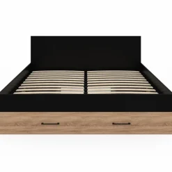 IDMarket Lit double avec rangement 140x190 cm avec tête de lit hêtre et noir* Meubles Tiroirs|Chambre Complète Adulte