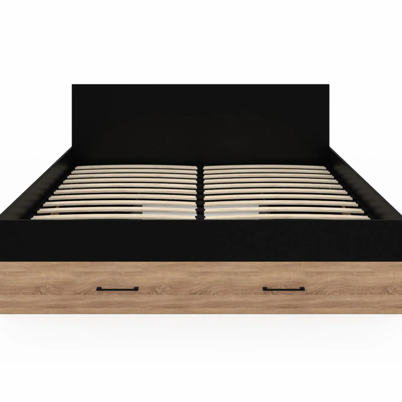 IDMarket Lit double avec rangement 140x190 cm avec tête de lit hêtre et noir* Meubles Tiroirs|Chambre Complète Adulte