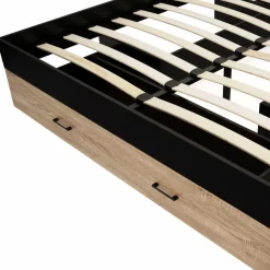 IDMarket Lit double avec rangement 140x190 cm avec tête de lit hêtre et noir* Meubles Tiroirs|Chambre Complète Adulte