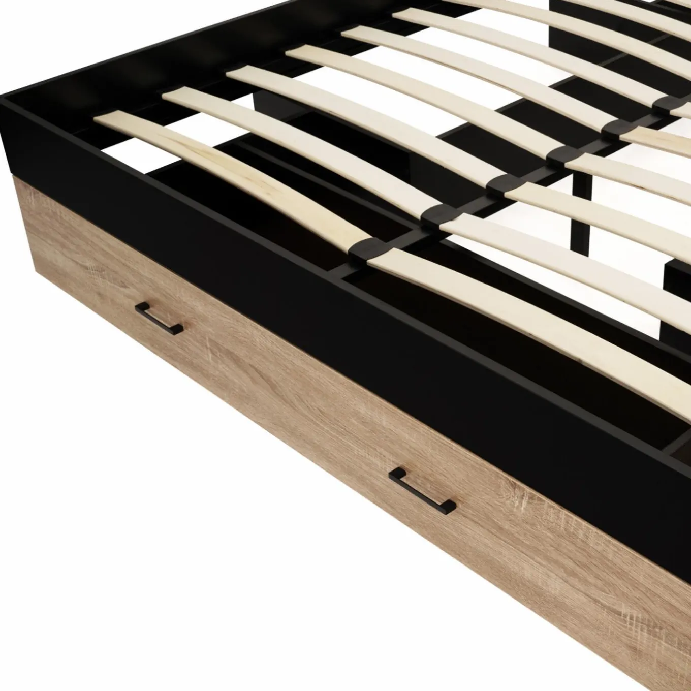 IDMarket Lit double avec rangement 140x190 cm avec tête de lit hêtre et noir* Meubles Tiroirs|Chambre Complète Adulte