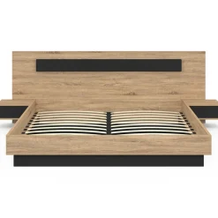 IDMarket Lit double avec tête de lit et tables de chevet intégrées et sommier 180 x 200 cm bois et noir* Lits Avec Sommier|Collection Moderne