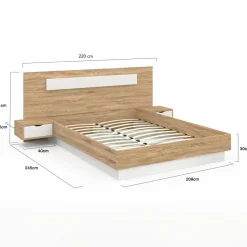 IDMarket Lit double avec tête de lit, sommier et tables de nuit* Lits Avec Sommier|Chambre Complète Adulte