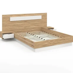 IDMarket Lit double avec tête de lit, sommier et tables de nuit* Lits Avec Sommier|Chambre Complète Adulte