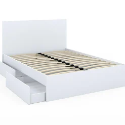 IDMarket Lit double blanc 4 tiroirs sur roulettes avec tête de lit* Meubles Tiroirs|Meubles Blancs