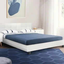 IDMarket Lit double blanc 140x190 cm avec sommier* Collection Contemporaine|Chambre Complète Adulte