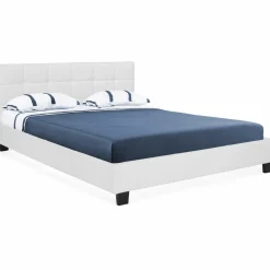 IDMarket Lit double blanc 140x190 cm avec sommier* Collection Contemporaine|Chambre Complète Adulte