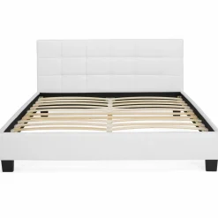 IDMarket Lit double blanc 140x190 cm avec sommier* Collection Contemporaine|Chambre Complète Adulte