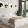 IDMarket Lit double blanc 140x190cm avec tête de lit et rangements* Meubles Tiroirs|Chambre Complète Adulte
