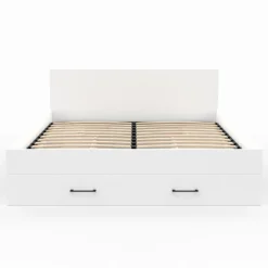 IDMarket Lit double blanc 140x190cm avec tête de lit et rangements* Meubles Tiroirs|Chambre Complète Adulte