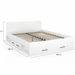 IDMarket Lit double blanc 140x190cm avec tête de lit et rangements* Meubles Tiroirs|Chambre Complète Adulte