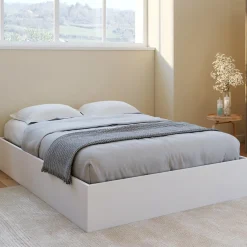 IDMarket Lit double coffre 140x190 cm avec sommier blanc* Meubles Blancs|Chambre Complète Adulte