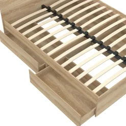 IDMarket Lit double façon hêtre 4 tiroirs sur roulettes avec tête de lit* Meubles Tiroirs|Meubles En Bois