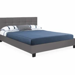 IDMarket Lit double gris anthracite 140x190 cm avec tête de lit* Collection Contemporaine|Chambre Complète Adulte