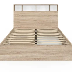 IDMarket Lit double hêtre et blanc avec rangements + tête de lit et sommier 140x190 cm* Collection Moderne|Chambre Complète Adulte