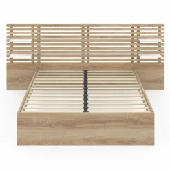 IDMarket Lit double hêtre et blanc avec tête de lit et étagères* Meubles En Bois|Collection Contemporaine