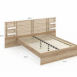 IDMarket Lit double hêtre et blanc avec tête de lit et étagères* Meubles En Bois|Collection Contemporaine