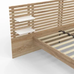 IDMarket Lit double hêtre et blanc avec tête de lit et étagères* Meubles En Bois|Collection Contemporaine